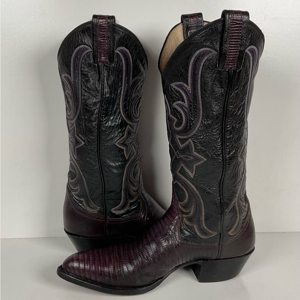 Vintage Larry Mahan Teju Lizard Cowgirl Boots | Purple | Women’s 7.5 B - Picture 13 of 16